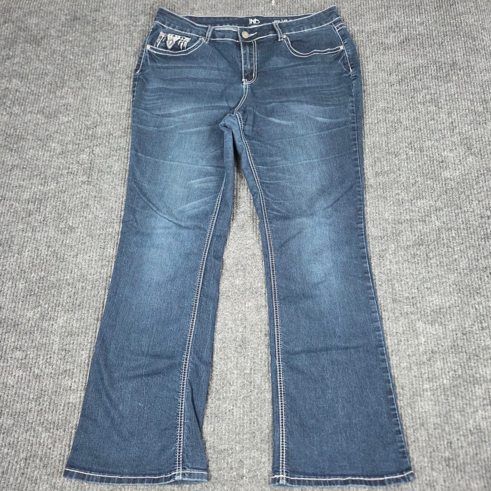 New Directions Curvy Bootcut Jeans Dark Wash Embroidered Back Pockets 14R Womens